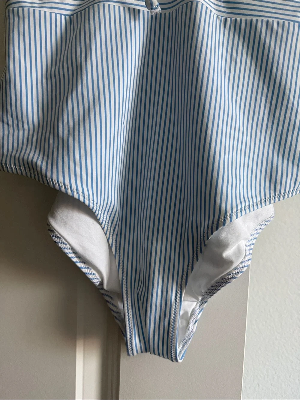 Ruffled V-Neck Blue Stripe One-Piece Swimsuit for Women